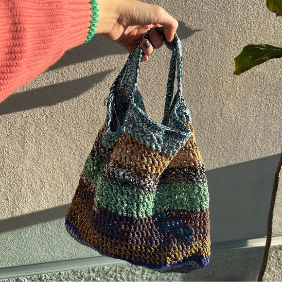 ꧁ Multicolored Handmade Crochet Y2K Knit Bucket Bag ꧂